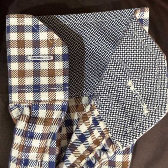 Blue and brown check Johnston & Murphy men's shirt M - Picture 5 of 6